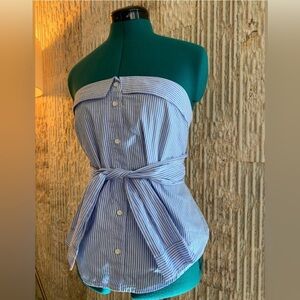 Anthropologie Blue and White Strapless Tank Top